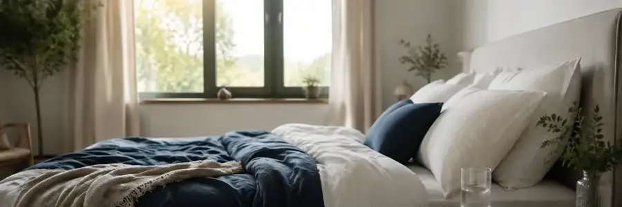 Rustige slaapkamer die slaap en herstel verbeeldt